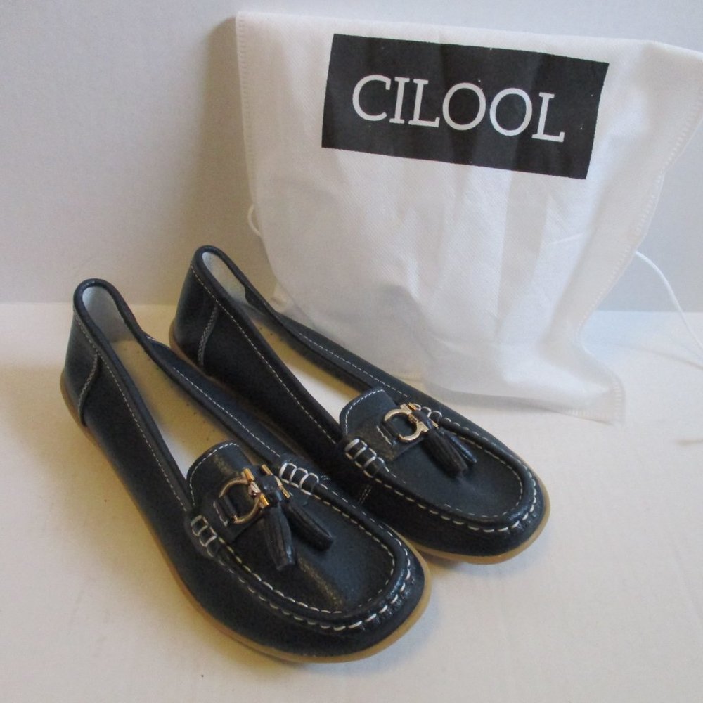*CILOOL Navy Blue Pebbled Loafer Moccasin Flats - Picture 3 of 7